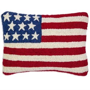 Large Chandler 4 Corners American Flag Wool Throw Pillow Red White Blue Decor